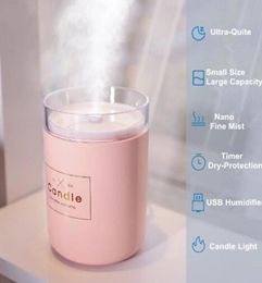 280ML Ultrasonic Air Humidifier Candle Romantic Soft Light USB Diffuser Car Purifier Aroma Anion Mist Maker4724933