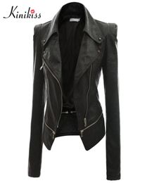 WholeKinikiss fashion women short black leather jacket coat autumn sexy steampunk motorcycle Faux leather jacket female gothi7138863