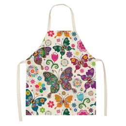 Butterfly Pattern Linen Hand Wipe Sleeveless Waist Apron Adult Children Home Decoration Kitchen Cooking Accessories Mandil 240429