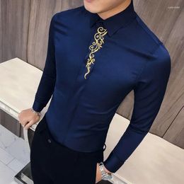 Men's Dress Shirts 2024 Autumn Men Embroidered Shirt Camisa Hombre Long Sleeved Slim Fit Business Casual Formal Club Social