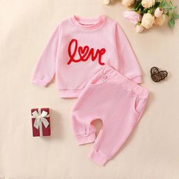 Clothing Sets 0-24months Baby Girl Valentine Day Outfits Long Sleeve Letter Embroidery Sweatshirt Pants Set Toddler Girls Clothes