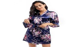 Women039s Sleepwear Silk Floral Robes For Women Dressing Gowns Bridemaid Short Satin Kimono Wedding Party Bathrobes Whole2114568