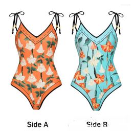 Women's Swimwear Trend 2024 Fashion A Reversible Swimsuit Ladies One-piece Print Sexy Beach Holiday Style Women Clothes