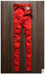 jeans Cross border foreign trade men039s perforated Leggings Europe station slim fit elastic trendy pants pasted cloth locomoti9550747