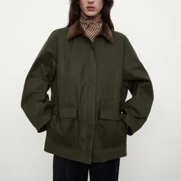 Women's Jackets 2024 Cotton Coat Loose Silhouette Side Split Work Clothes Lapel Corduroy Splicing Winter