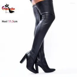 Boots Sexy Thigh High Heel Women Pointed Toe Heels Stretch Leather Over-the-Knee Crotch Boot Slim Leg Stripper Dance Shoes