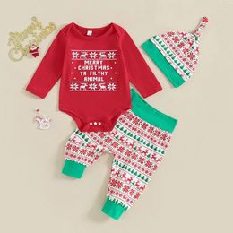 Clothing Sets Baby Girls Boys Christmas Outfits Letter Snowflake Deer Print Long Sleeve Rompers Pants Hat 3Pcs Fall Clothes Set