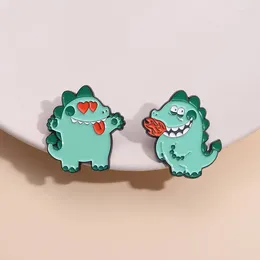 Brooches 2 Pcs Couple Cute Dinosaur Brooch Metal Badge Enamel Pins Clothing Accessory Animal Clothes Decoration