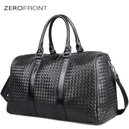 Duffel Bags ZEROFRONT 2021 Design Woven Pattern PU Leather Portable Multi-function Handbag High Capacity Men's Travel Bag Black 2622
