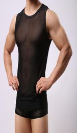 Men039s TShirts Men Sexy Singlet Mesh Sheer Transparent Shirt Tops Underwear Exotic Sleepwear Net Tshirt Undershirts Brand1661781