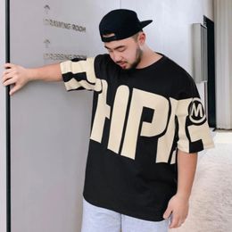 Male Tees Shirts Loose Tops Alphabet Mens Tshirt Print Baggy O Neck Oversized Cool Polyester Wholesale Fashion in Casual 240518