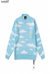 Men039s Hoodies designer Sweatshirts kith White Clouds Pattern Blue Knitted Sweater Causal Neck Pullover with Label Man Women5857775