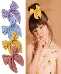 Girls Embroider Lace Large Hair Bow With Clips Hairpins Nylon Hair Bands for Kids Children Hairclips Toddler Barrettes Headwear1729568