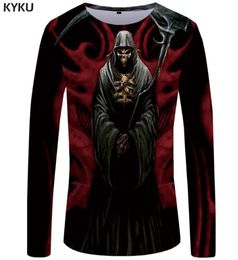 KYKU Skull T shirt Men Long sleeve shirt Black Clothes Devil Funny T shirts 3D Printed Tshirt Rock Streetwear Mens Clothing MX20054834760