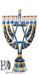 HD Hanukkah Hand Painted Enamel Candle Holder Chanukah Menorah Temple Hexagonal Star of David Candlesticks 9 Branch Home Party Y29439088