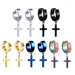 Hoop Earrings 5 Pairs Punk Stainless Steel Cross Pendant For Men Women Not Fade Ear Rings Hip Hop Male Jewelry