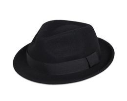 Contemporary Stingy Brim Fedora Classic Black Wool Casual Fedora Hat Wool Felt British Girl Trilby Top Hat Trendy Man Boater Hat 25912274