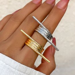 Unique Irregular Spring Geometric Open Rings Women Trend Punk Gold Colour Adjustable Finger Ring Wedding Bridal Accessories