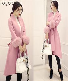 Женщины 039s шерстяные смеси розовые шерстяные палаты женщин из искусственного меха теплый 2021 зимний женский стройный длинный пальто с большим 4хл женщиной с BEL7957931