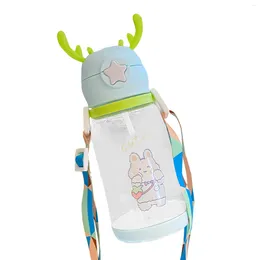 Water Bottles Internet Cup Cartoon Children'S Large Capacity Antler Plastic Student Gift Straw Fashion