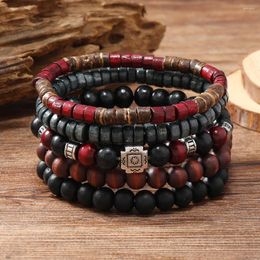 Strand Bracelet For Men Retro Style Cross Black Wooden Beads Coconut Shell Multi-piece Set Of Personality