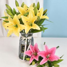 Decorative Flowers Flower Latex Decoration Wedding Table Suitable For Family Banquet Decor Artificial Lilies Bouquet With Sticks