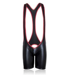 patent leather male open crotch restrictive clothing Bondage fetish SM Adult Sex Toys Limit Body Suit pants with slits2477048