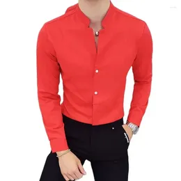 Men's Dress Shirts Elastic Long Sleeved Shirt/Men's High-quality Standing Collar Slim Fit Business Shirt Fashionable Versatile