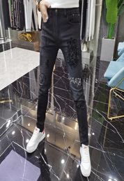 Diamond Mens Jeans Fashion Brand Man Tight Trouser 2023 New Heavy Craft Printing Stretch Fit Versatile Black Male Pencil Pants3046414