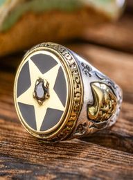 Solitaire Ring 925 Sterling Silver Inverted Pentagram Ring Downwardpointing Pentacle Devil Satan Satanic Jewellery Fashion Men Ring 1217140