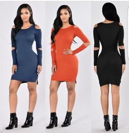 Blending cotton Nightclub bandage dress Fashion Sexy Long sleeve black Mini dresses Women fashion Dew shoulder dress23099990520