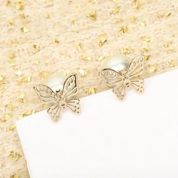 Stud Earrings 2024 Brand Vintage Pearl For Women Luxury Jewellery Fashion Designer Eardrop Butterfly Type Lady