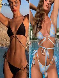 Zrtak Elegant Purple Swimwear Women Bathing Suit Hollow Out Female Quality Pleated Swimsuit DoubleSided Bikini Set 2103293486045