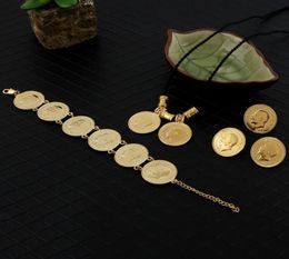 14k yellow real solid Gold GF Coin Jewellery sets Ethiopian portrait Coin set Necklace Pendant Earrings Ring Bracelet Size black rop9583870