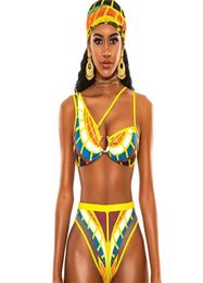 Waisted Swimsuit Twopieces Suit African Print Swimwear 2021 Bathers Swimming Suits High Leg Cut Bandage Bikini Set2024723