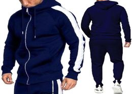 Men039s Tracksuits 2Pcs Men Hoodie Tops Joggers Pants Tracksuit Set Running Jogging Gym Sports Wear Hooded Sweat Suit Exercise 7009104