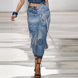 Women's Jeans Denim Blue Irregular Wrap For Women Baggy 2024 Summer Vintage Streetwear Skirts Female Clothing High Waist Trousers