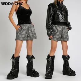 Women Socks ReddaChic Belted Leather Y2k Goth Black Zip-up Gaiter Deconstructed Knee Long Dark Punk Streetwear