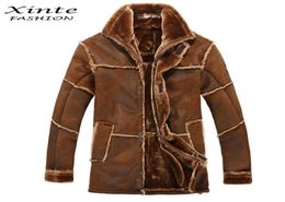 WholeEuropean Style Male Fashion Thick Warm Outwear Winter Mens Faux Fur Coat Spliced Suede Leather Jacket Parkas Fast Shippi1673910