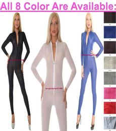 Sexy Women SpandexSilk Tights Body Suit Costumes Front Zip 8 Colour Spandex Silk Catsuit Costume No HeadHandFoot Halloween Party9520744