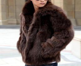 Whole Winter Men039s Faux Fur Jacket Fashion Fox Fur Warm Mink Coat Solid Color Outerwear mens thick coats Brown White car7522987