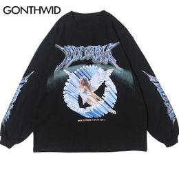 GONTHWID Creative 3D Angel Print Long Sleeve Tees Shirts Streetwear Hip Hop Hipster Casual Loose Tshirts Men Fashion Tops MX2005083050434