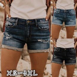 Women's Jeans 2024 Women Spring Summer Fashion Holes Mid-Waisted Figure Flattering Ripped Women's Denim Shorts Pants Sexy