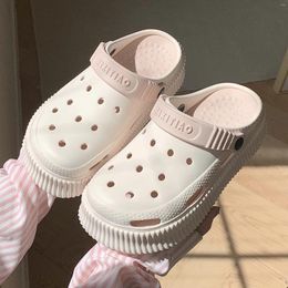 Dress Shoes Summer EVA Thick Sole Perforated Women Wearing Elevated Soft DIY Solid Colour Two Wear Home Slippers