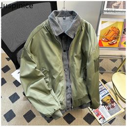 Men's Jackets Spring Autumn Lapel Spliced Overcoat Couple High Street Loose Casual Bomber Men Coat Male Clothes