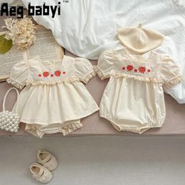 Clothing Sets Summer Baby Set Infant Girls Flower Embroidered Tee And Bloomer 2PCS Toddler Short Sleeved Romper Suit 0-24M