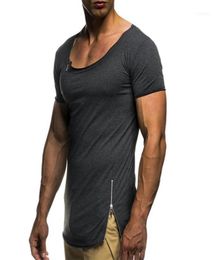 Mens Sort Sleeve Zipper Side T Shirt Longline Hipster Zip Neck Man Tee Shirt Swag Hem Slim Fit Skinny Streetwear Tshirt Men Top113153720