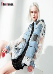 Women039s Jackets Y2K See Through Oversized Denim Jacket Coat Women Techwear Flower Mesh Lace Colorblock Long Puffer5851135