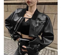 Fashion women motorcycle leather jacket coat lapel logo waterproof and windproof racer short jackets star beat party whole des3590399