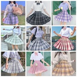 Clothing Sets School Girls Uniform Pleated Skirts Japanese High Waist A-line Plaid Skirt Sexy JK Uniforms For Woman Full Set